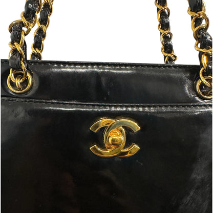 1980s Chanel Black Patent Leather 24K Gold Plated Hardware tote from Karl Lagerfeld era. ***SOLD***