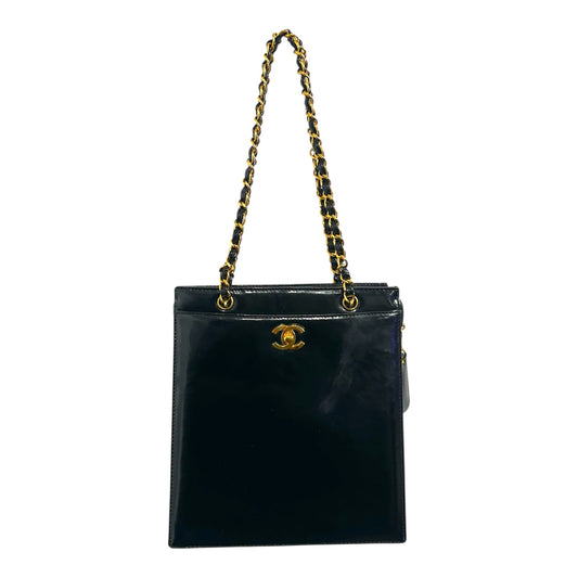 1980s Chanel Black Patent Leather 24K Gold Plated Hardware tote from Karl Lagerfeld era. ***SOLD***