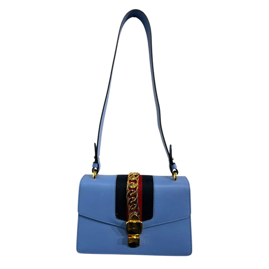 Gucci Sherry Line Blue Leather Bag with Gold Hardware