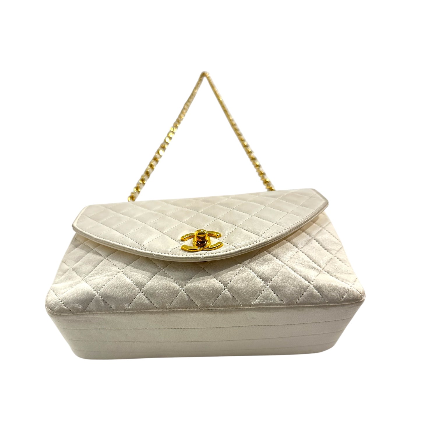 1980s Chanel White Lambskin Diana Flap Bag with 24K gold hardware from Karl Lagerfeld era.***SOLD***