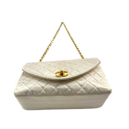 1980s Chanel White Lambskin Diana Flap Bag with 24K gold hardware from Karl Lagerfeld era.***SOLD***