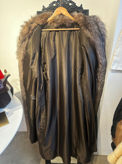 Brown Racoon Fur with Silver Fox Tuxedo Collar Full length