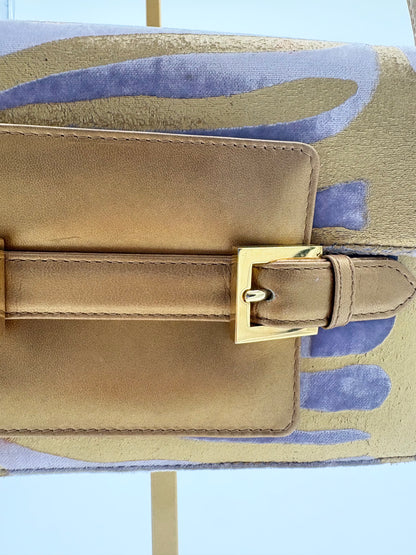 1990s Fendi Lavender and Gold Velvet Animal Print Shoulder Bag