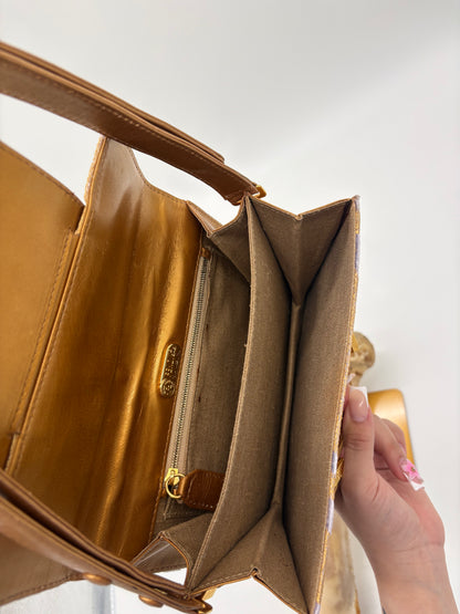 1990s Fendi Lavender and Gold Velvet Animal Print Shoulder Bag