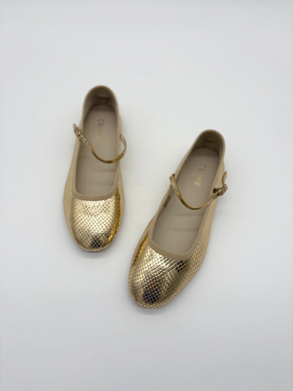 Celine Gold Leather Mary Jane Flats