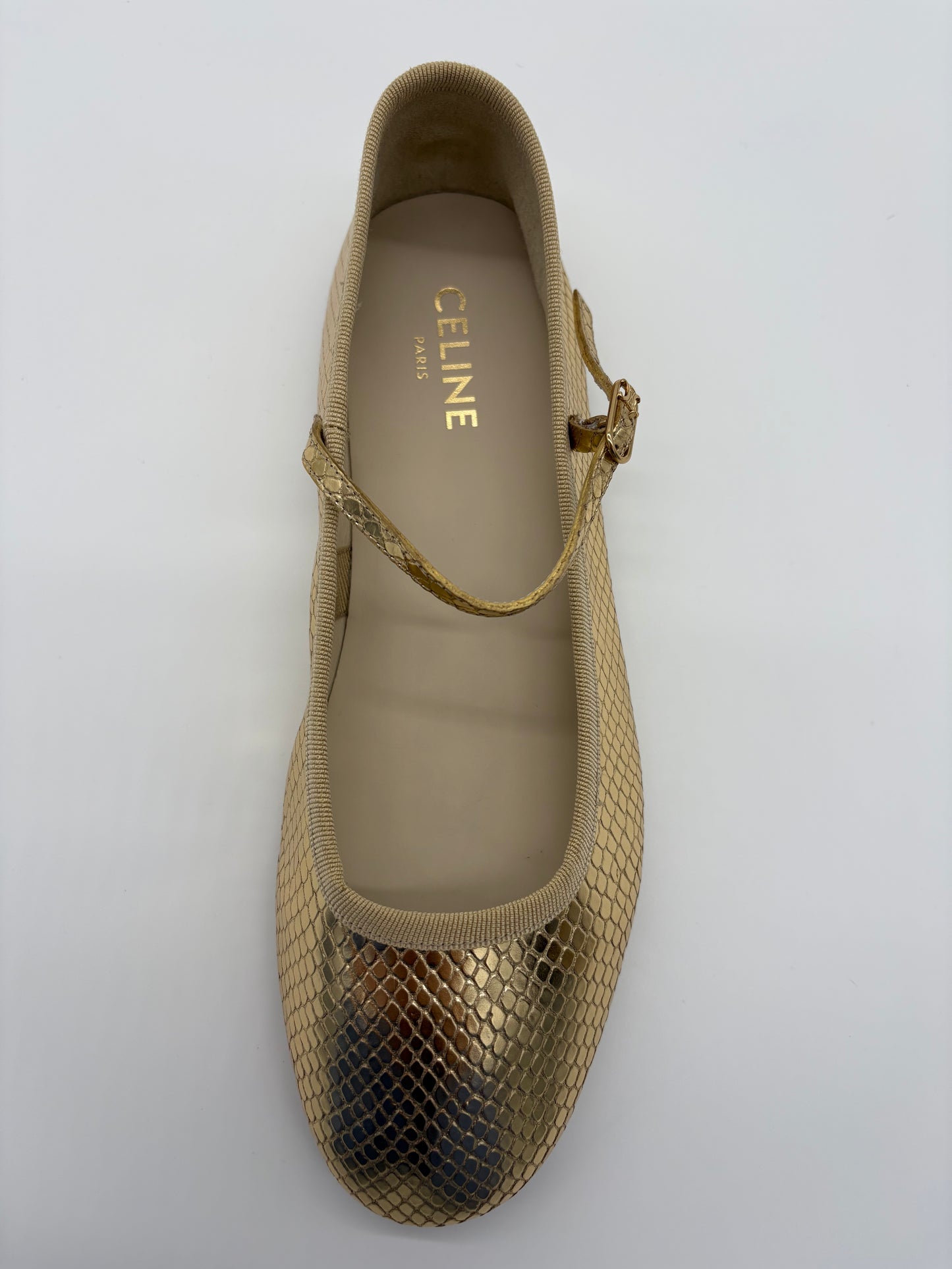 Celine Gold Leather Mary Jane Flats