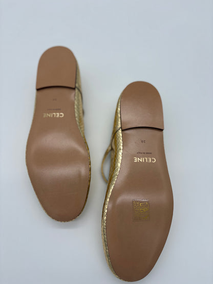 Celine Gold Leather Mary Jane Flats