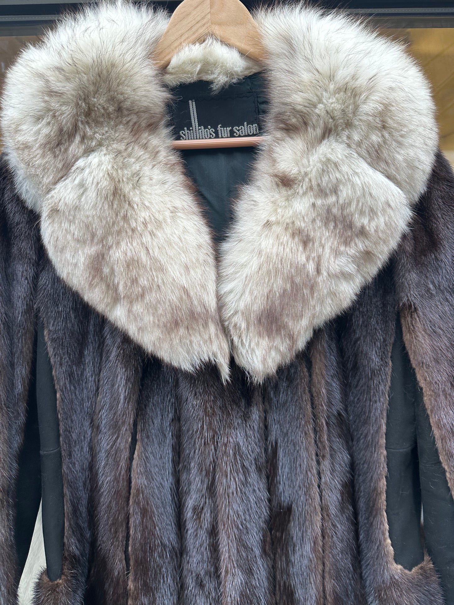 Black Mink with White Fox Collar Midlength