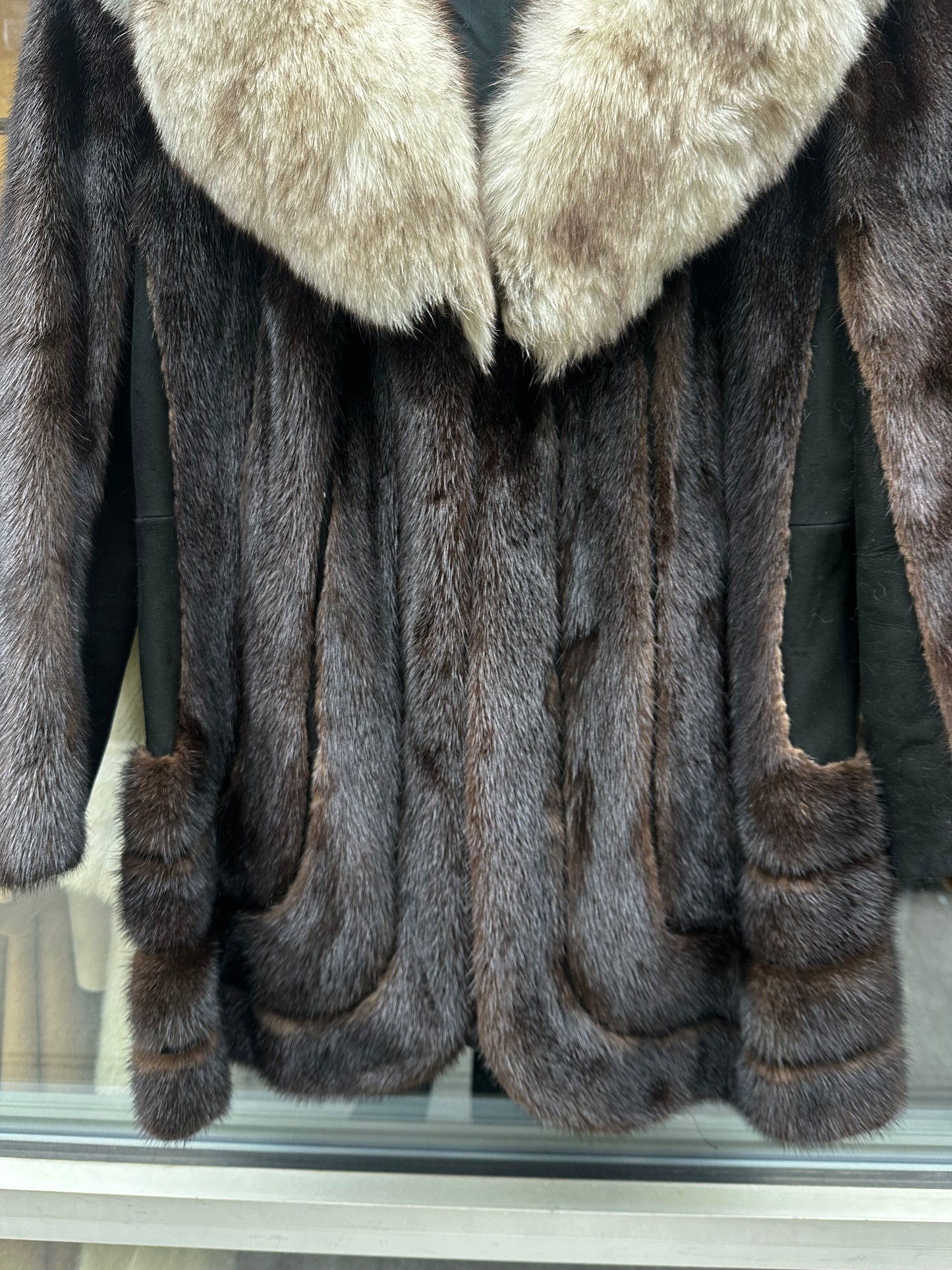 Black Mink with White Fox Collar Midlength