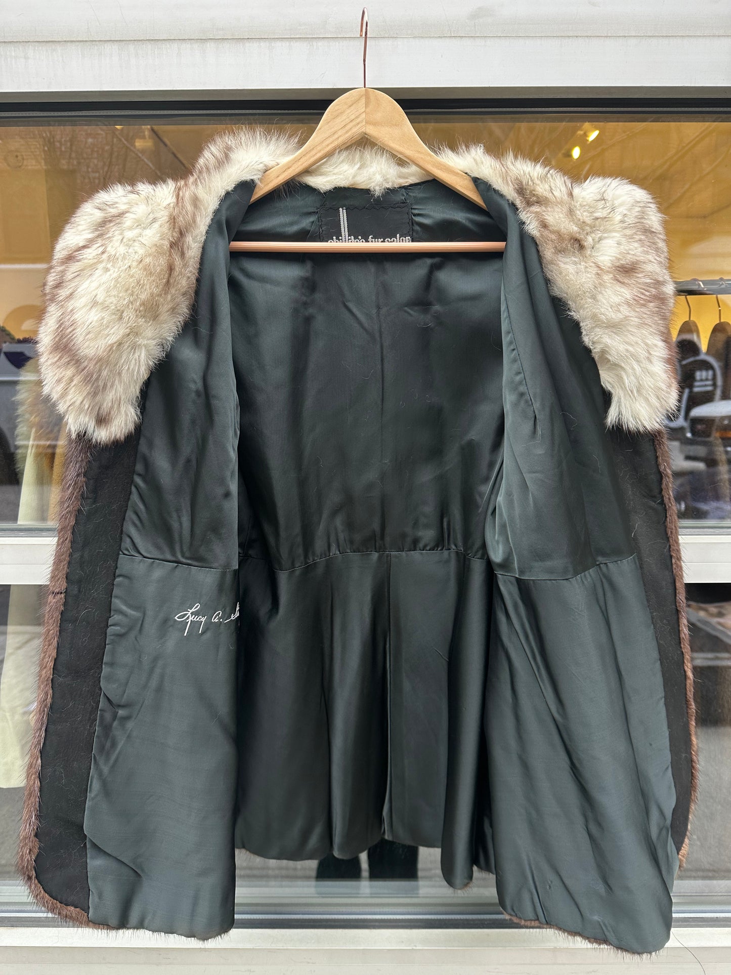 Black Mink with White Fox Collar Midlength