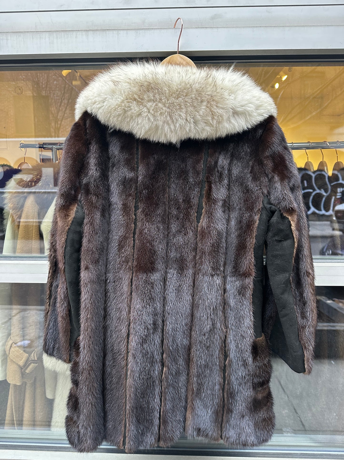 Black Mink with White Fox Collar Midlength