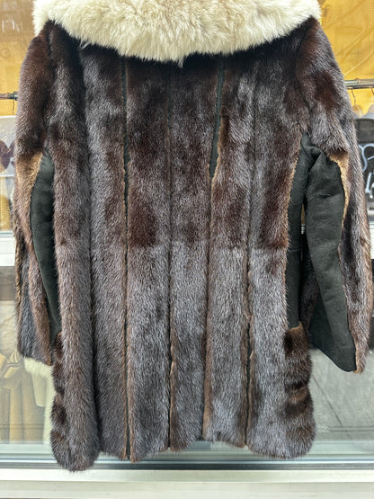 Black Mink with White Fox Collar Midlength