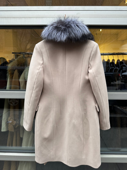 Blush Wool Blend Coat with Silver Fox Fur Collar