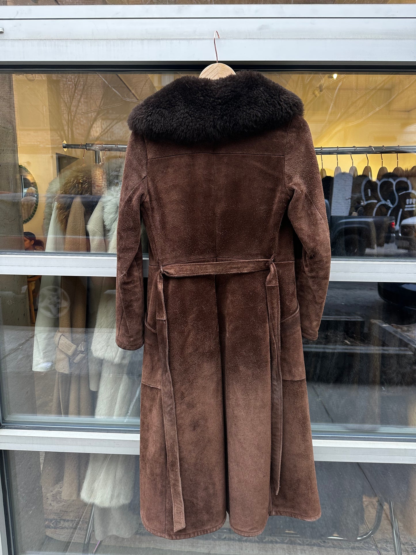 Brown Suede Coat Persian Lamb Collar