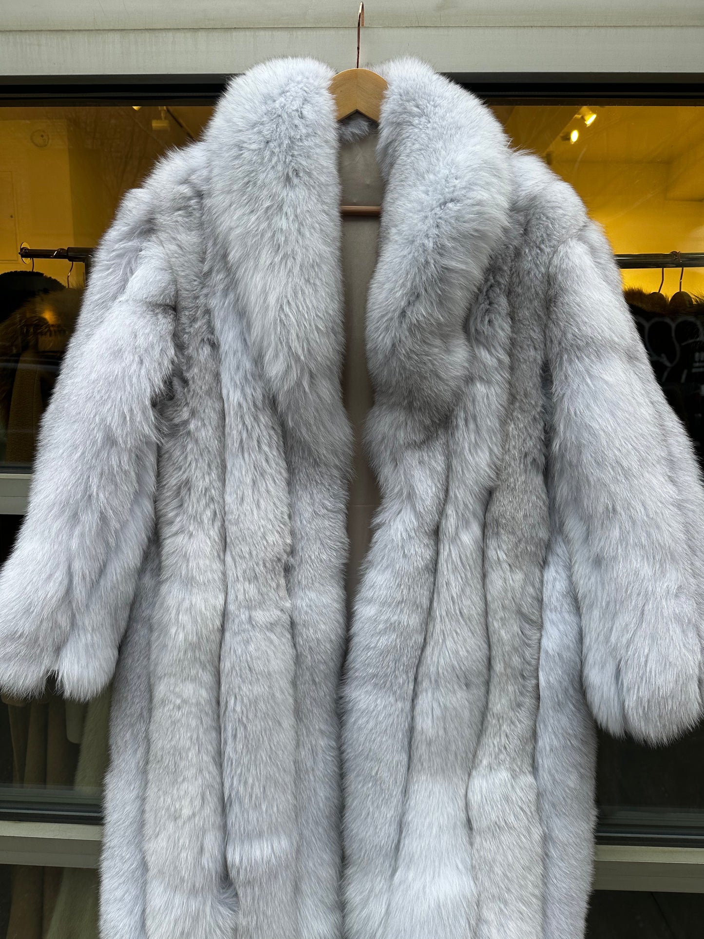 Silver fox fur full length coat
