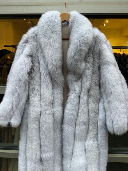 Silver fox fur full length coat