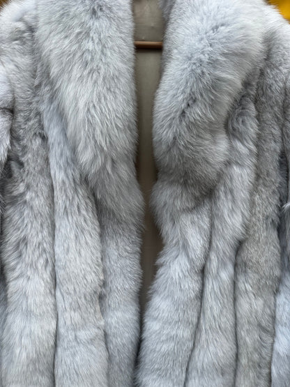 Silver fox fur full length coat
