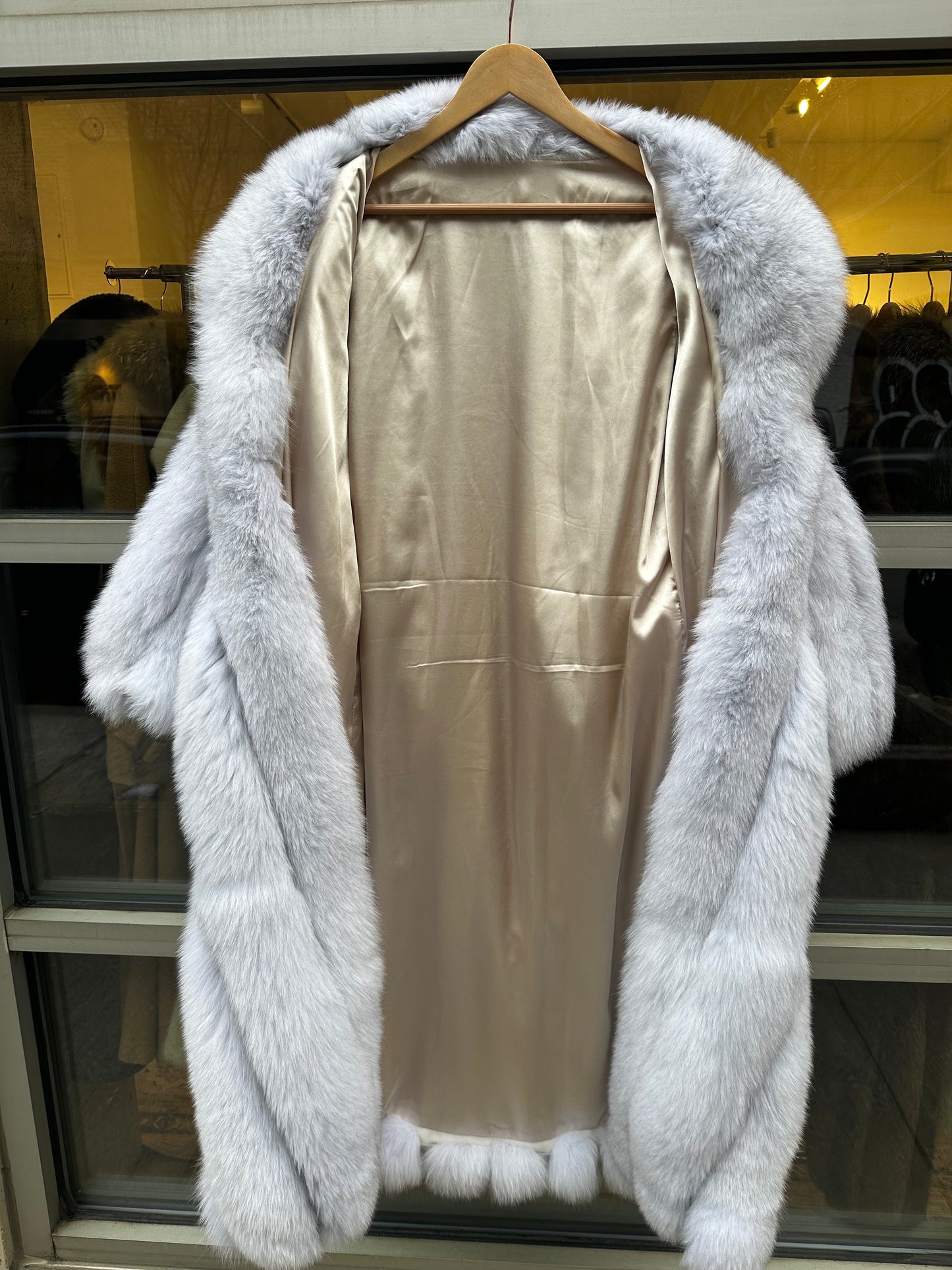 Silver fox fur full length coat