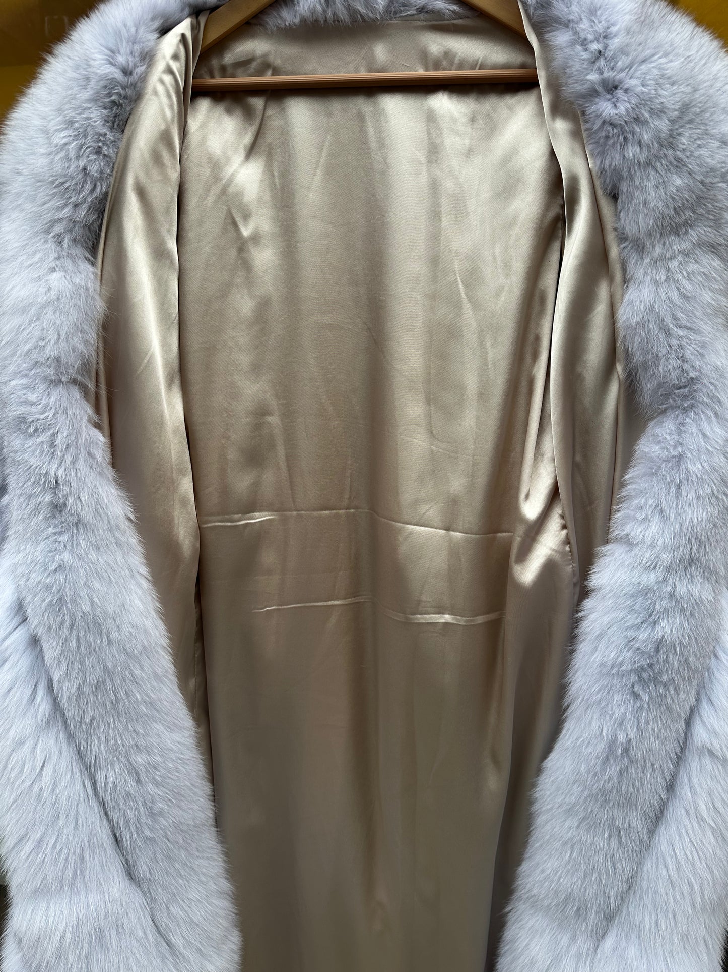 Silver fox fur full length coat