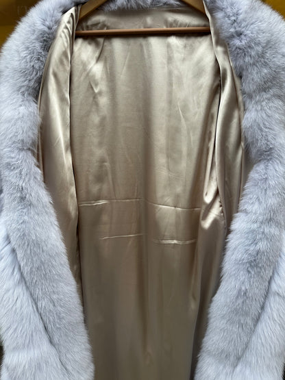 Silver fox fur full length coat