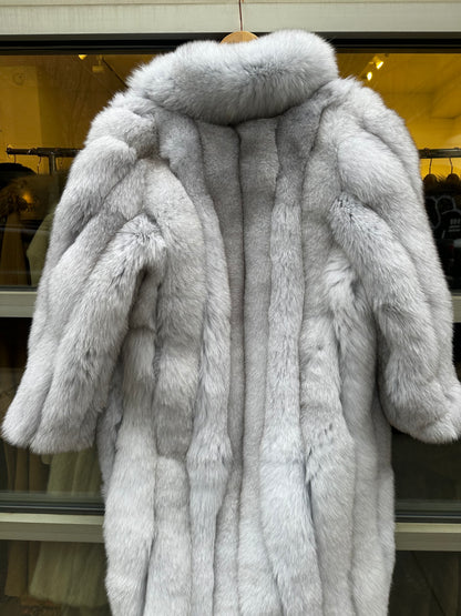 Silver fox fur full length coat
