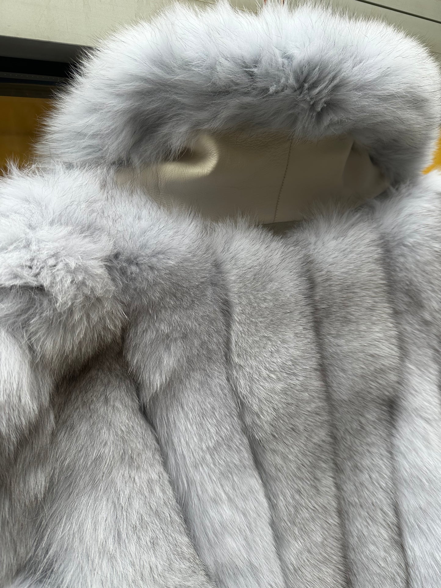 Silver fox fur full length coat