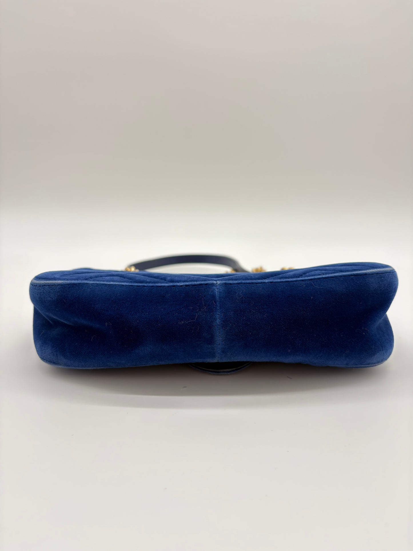 Gucci Marmot Blue Velvet Bag with Gold Hardware