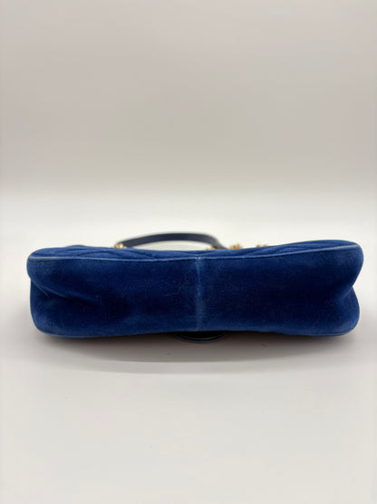 Gucci Marmot Blue Velvet Bag with Gold Hardware