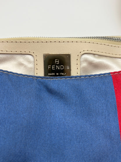 Fendi Beaded Blue and White Satin Baguette with marble closure and Leather Strap ***SOLD***