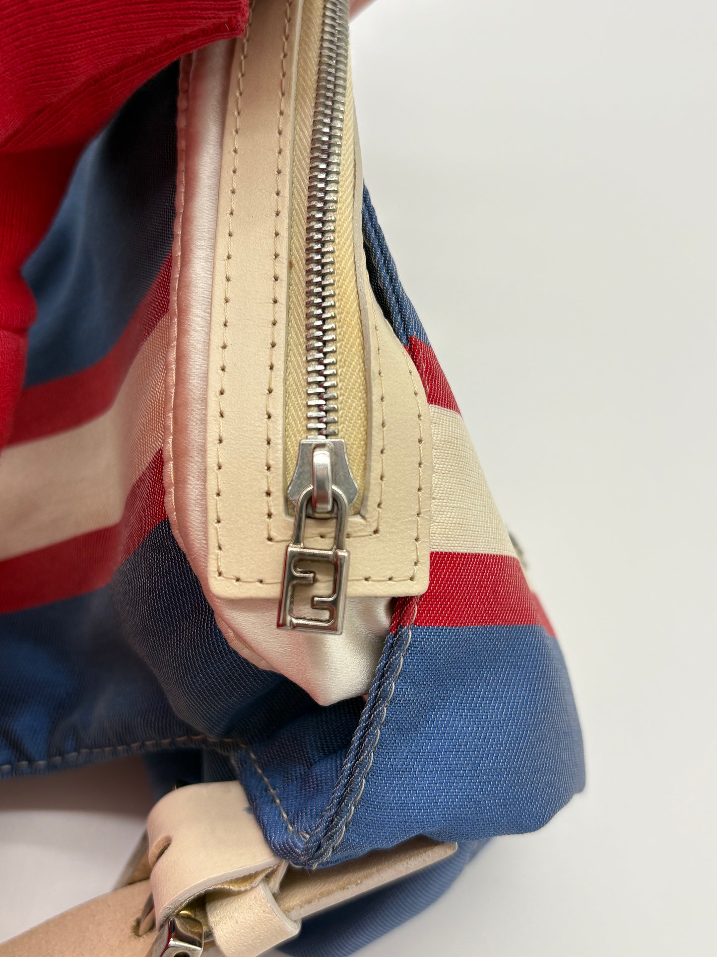 Fendi Beaded Blue and White Satin Baguette with marble closure and Leather Strap ***SOLD***