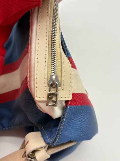 Fendi Beaded Blue and White Satin Baguette with marble closure and Leather Strap ***SOLD***