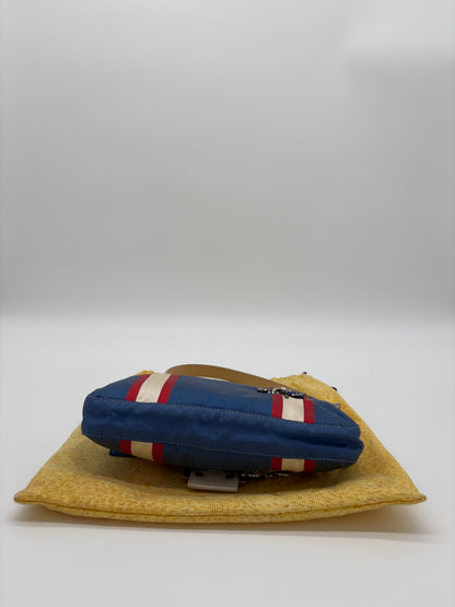 Fendi Beaded Blue and White Satin Baguette with marble closure and Leather Strap ***SOLD***