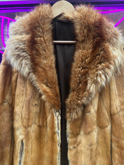 Vintage Golden Coyote with Red Fox Collar Full length coat