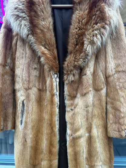 Vintage Golden Coyote with Red Fox Collar Full length coat