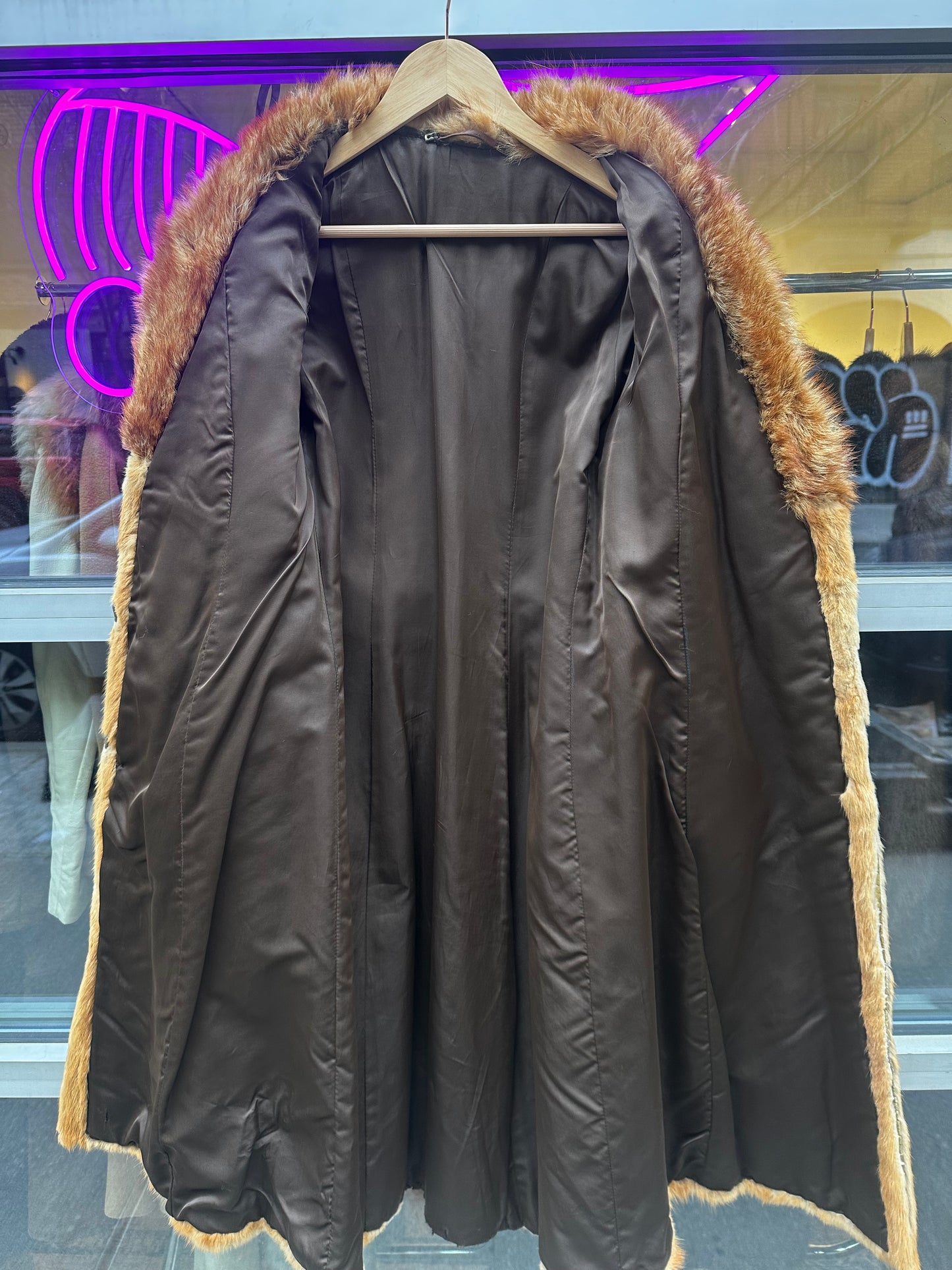 Vintage Golden Coyote with Red Fox Collar Full length coat
