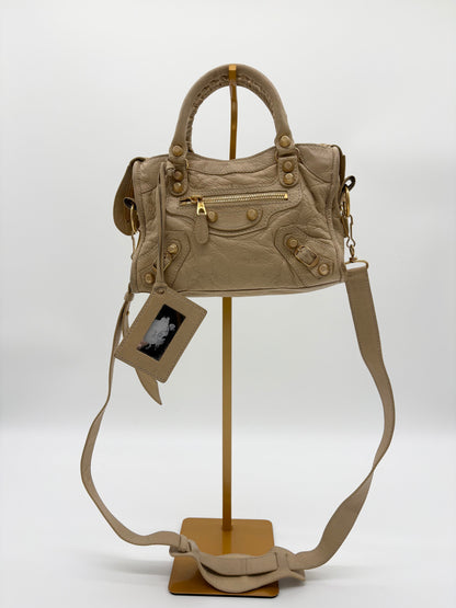 Balenciaga Le City Shoulder Bag Beige Waxed Lambskin With Strap
