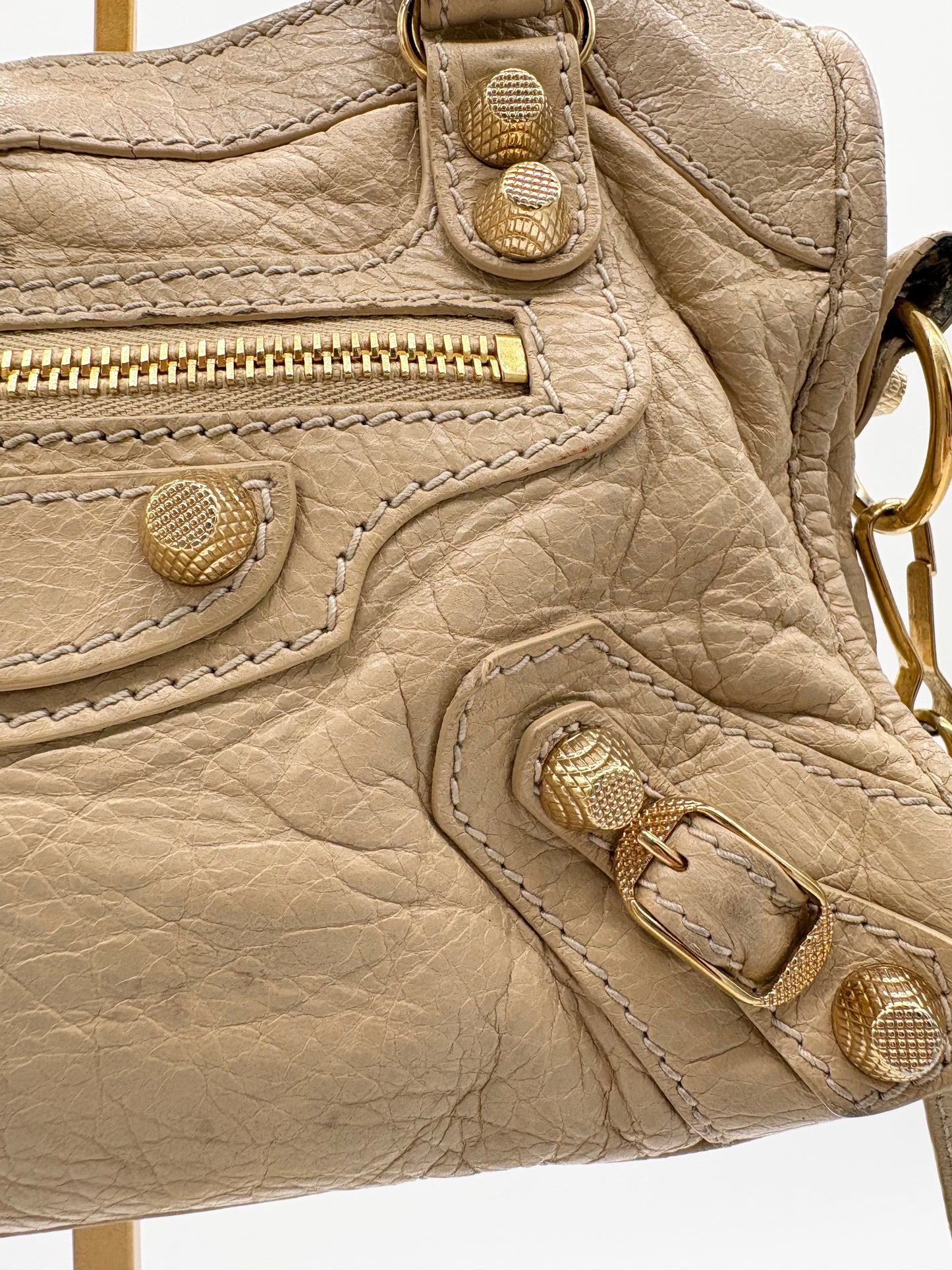 Balenciaga Le City Shoulder Bag Beige Waxed Lambskin With Strap