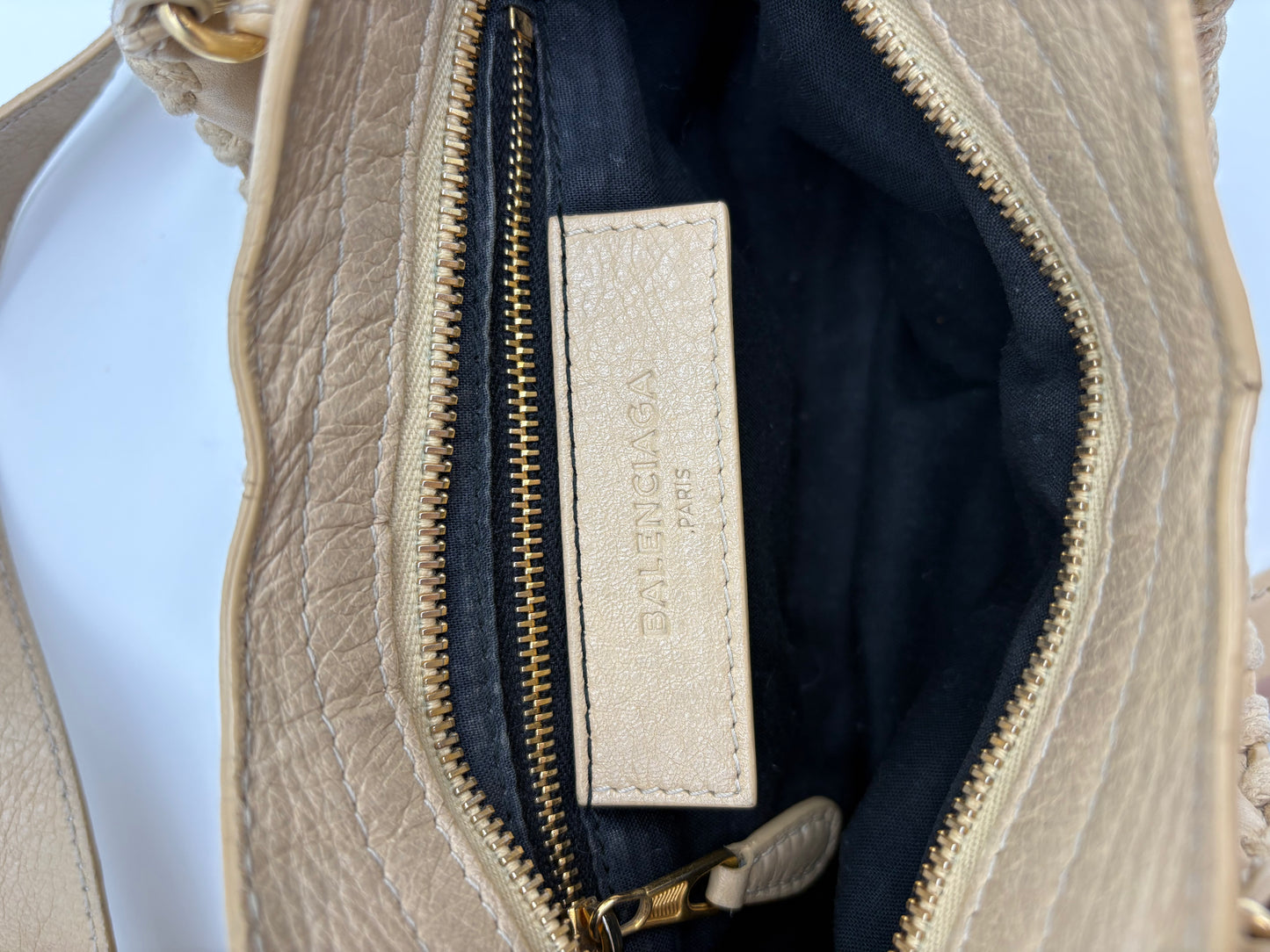 Balenciaga Le City Shoulder Bag Beige Waxed Lambskin With Strap