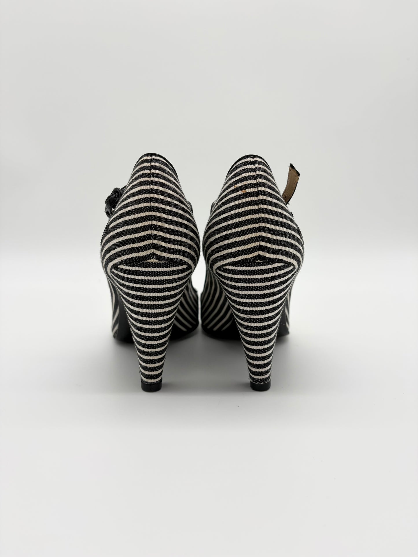 Chanel Striped Fabic Mary Janes Heels