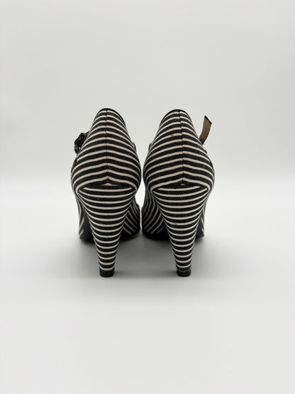 Chanel Striped Fabic Mary Janes Heels