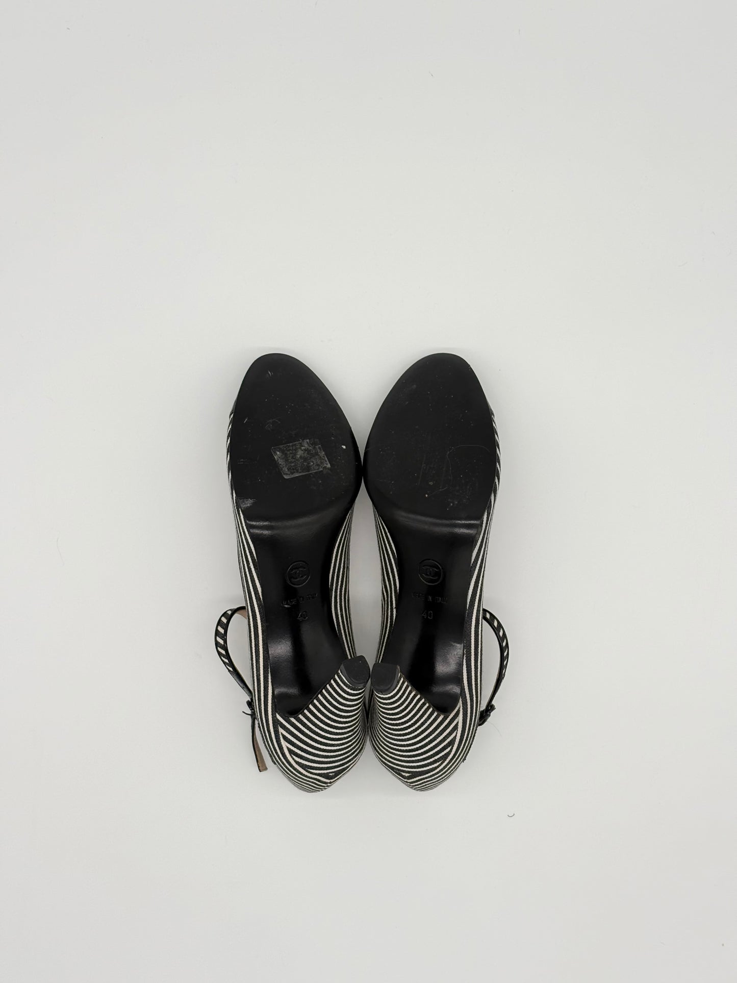 Chanel Striped Fabic Mary Janes Heels