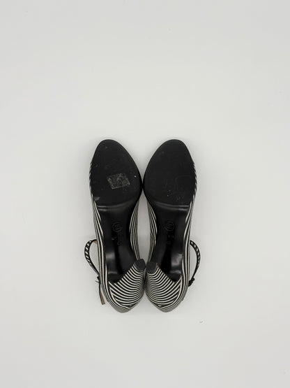 Chanel Striped Fabic Mary Janes Heels