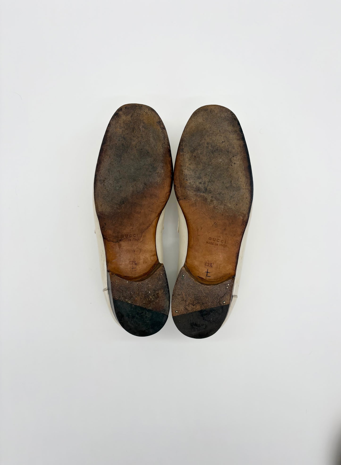 Gucci White Leather Horsebit Mules & Clogs