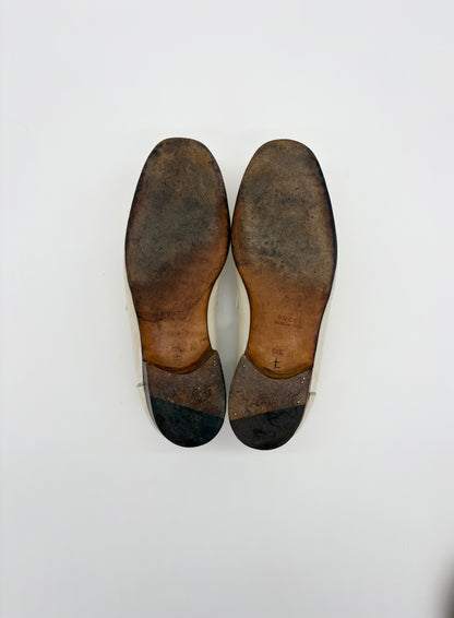Gucci White Leather Horsebit Mules & Clogs