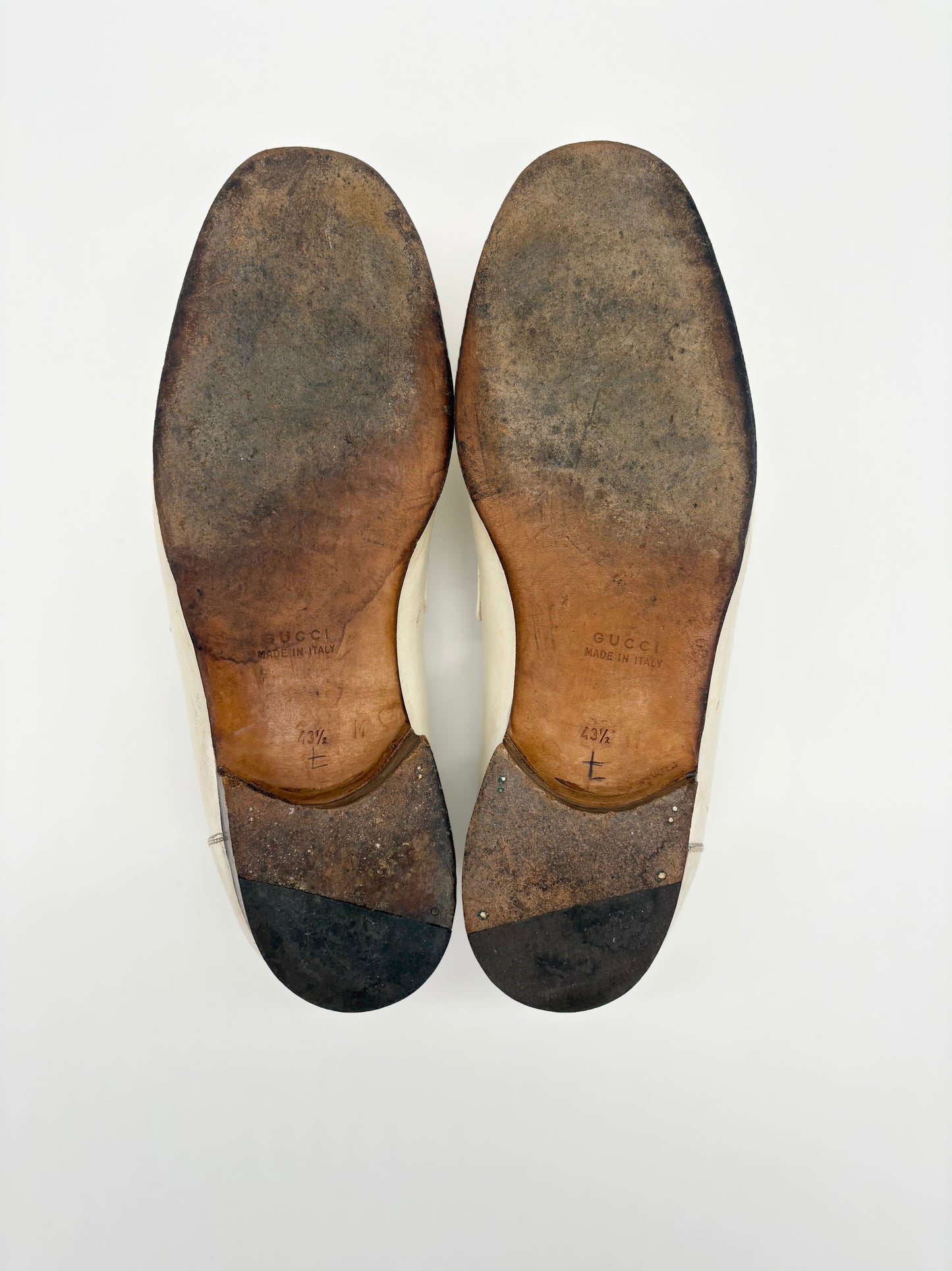 Gucci White Leather Horsebit Mules & Clogs