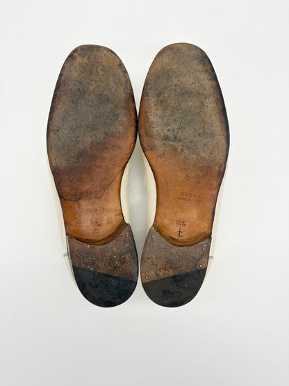Gucci White Leather Horsebit Mules & Clogs