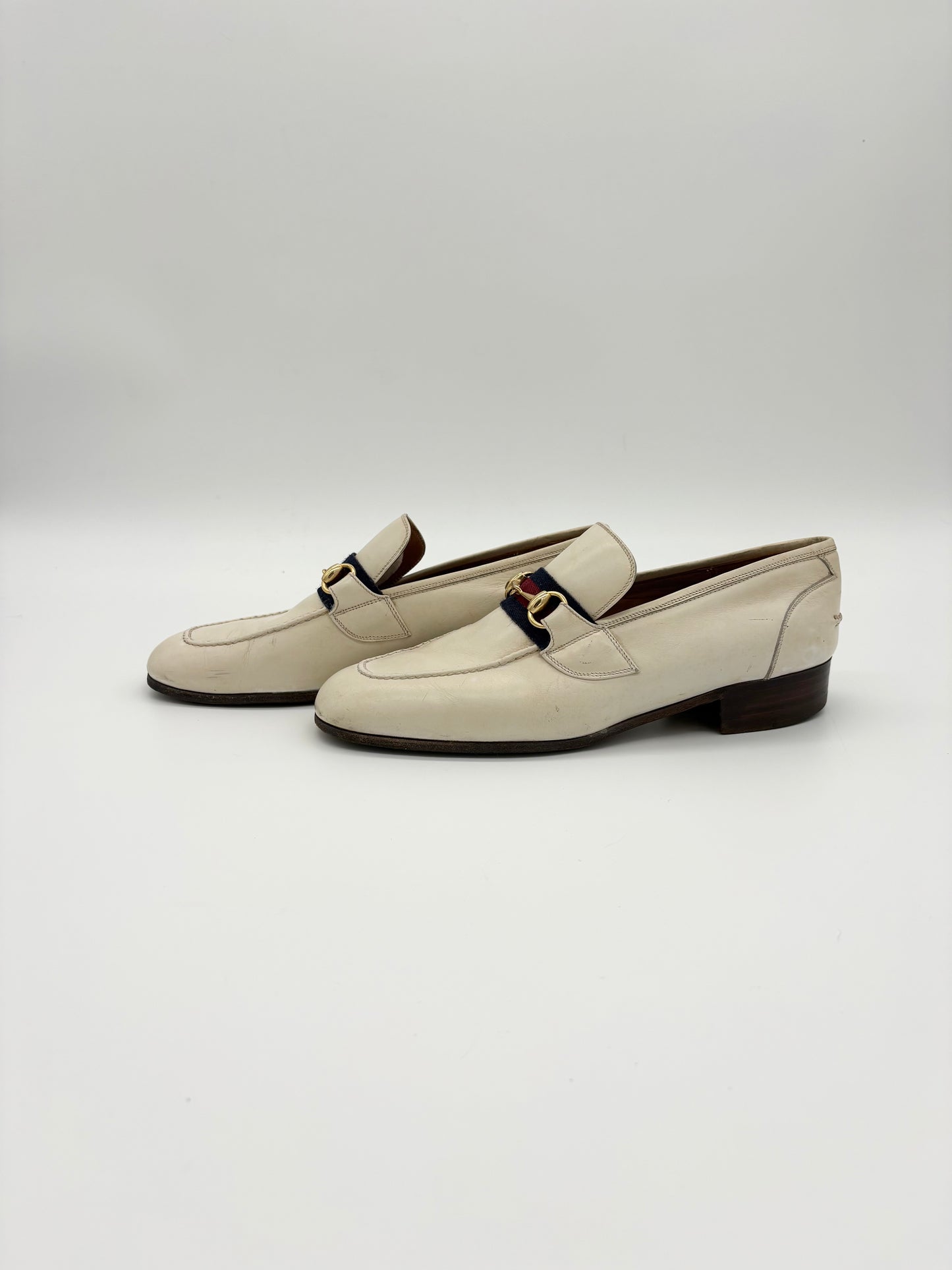 Gucci White Leather Horsebit Mules & Clogs