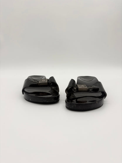 Vintage Chanel Black Wooden Platform Sidle Sandals