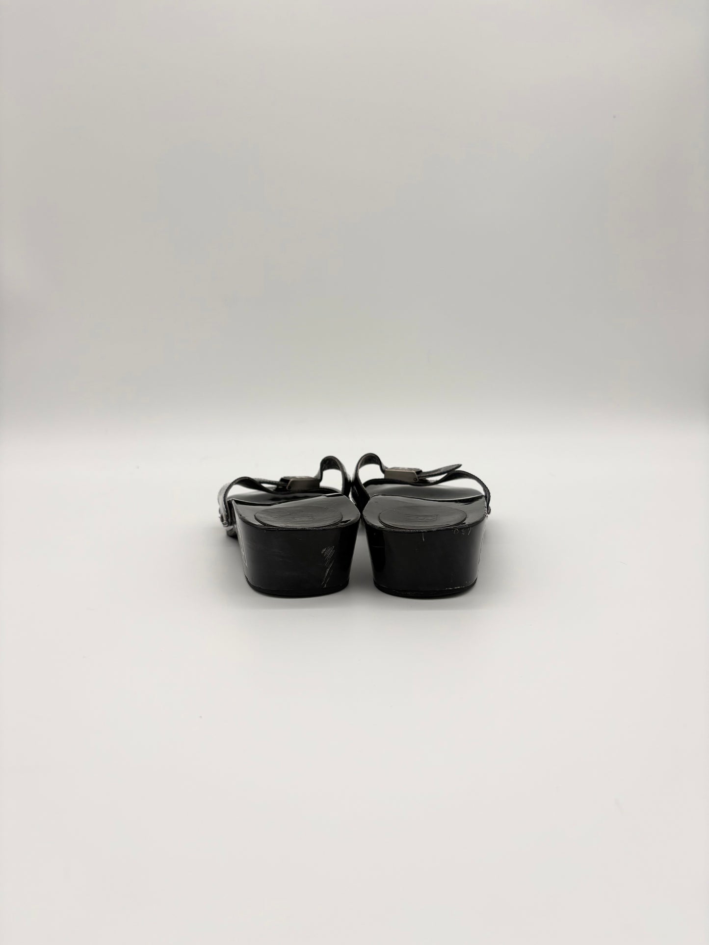 Vintage Chanel Black Wooden Platform Sidle Sandals