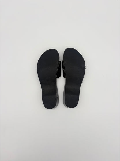 Vintage Chanel Black Wooden Platform Sidle Sandals